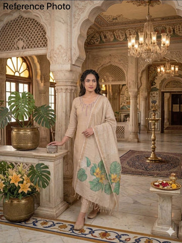 Alluring Cream Mul Chanderi with Hand Work Suit