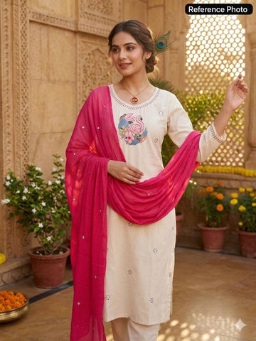 Lovely Cream Khadi Cotton with Embroidery Work Kurti