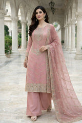 Lovely White Heavy Frendy Silk Embroidery Work Palazzo Suit