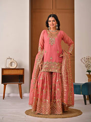 Charming Pink Silk with Sequence Work Sharara Suit