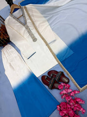 Roman Glass Top with Palazzo and Organza Dupatta Set