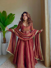 Stylish Red Color Silk with Koti Work Anarkali Suit