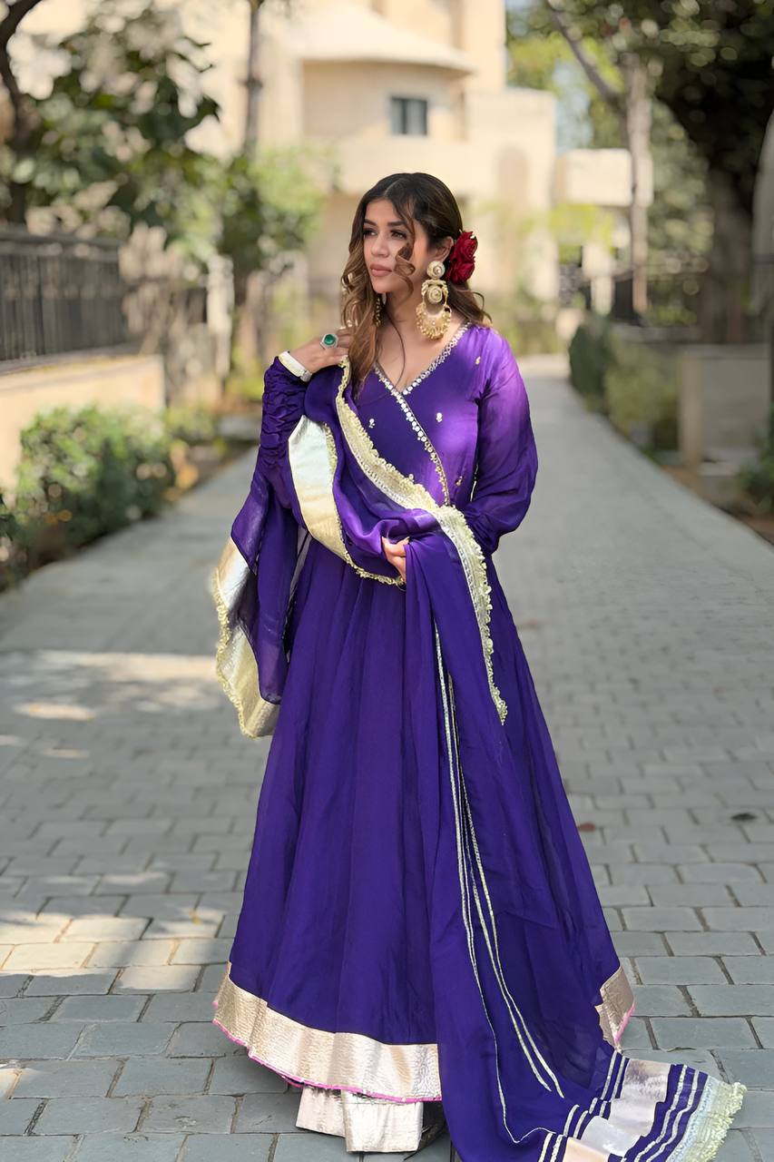 Lovely Purple Blooming Fabric with Sequins Work Sharara Suit