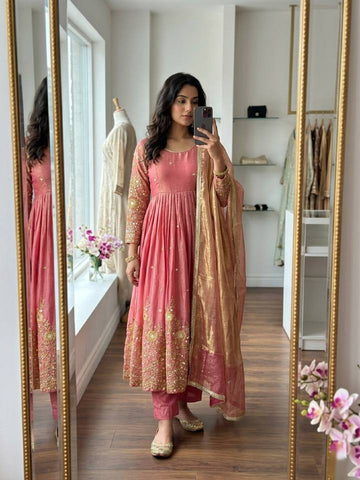 Amazing Pink Satin Silk with Sequence Work Gown