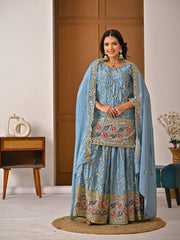 Exclusive Blue Heavy Chinnon Silk Sharara Suit