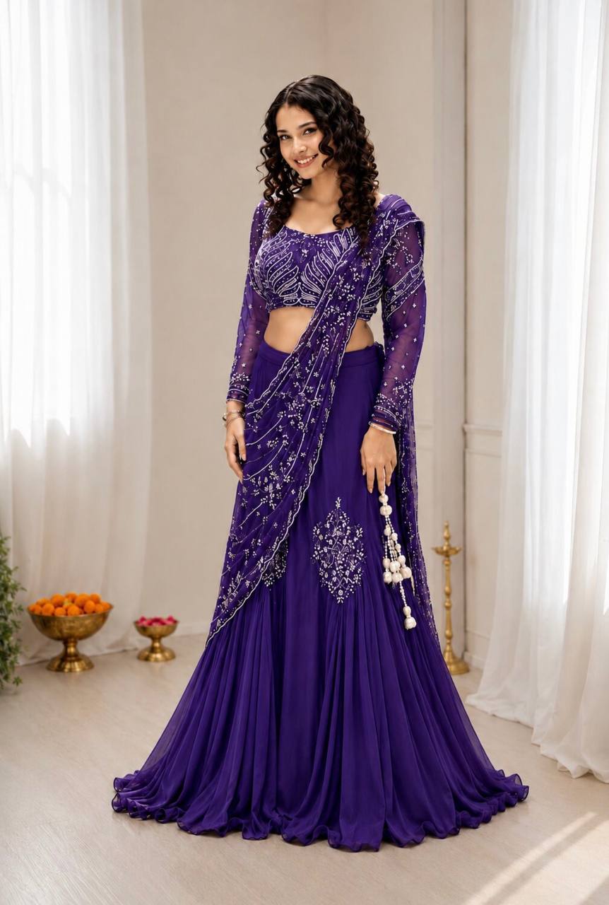 Amazing Purple Embroidey Sequins Work Lehenga Choli