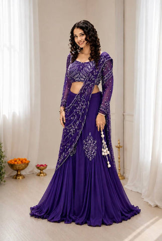Amazing Purple Embroidey Sequins Work Lehenga Choli