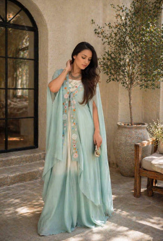 Stunning Blue Teby Silk with Embroidery Sequence Lehenga