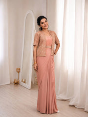 Exclusive Peach Heavy Crep Silk Embroidery Work Saree