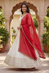 Exclusive Red Chinon Embroidery Party Wear Lehenga Choli