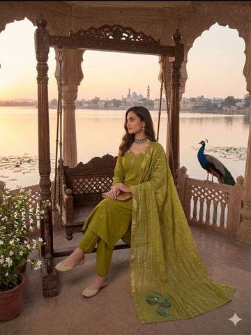 Amazing Parrot Mul Chanderi with Hand Work Sharara Suit
