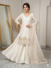 Lovely White Fendy with Beads Work Kurti Set