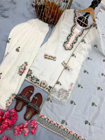 Ivory Floral Embroidered Pakistani Suit Set