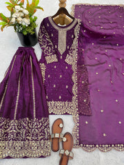 Captivating Orange Fendy Silk Embroidery Palazzo Suit