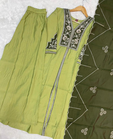 Elegant Roman Silk Multi Embroidery Anarkali Kurti Set