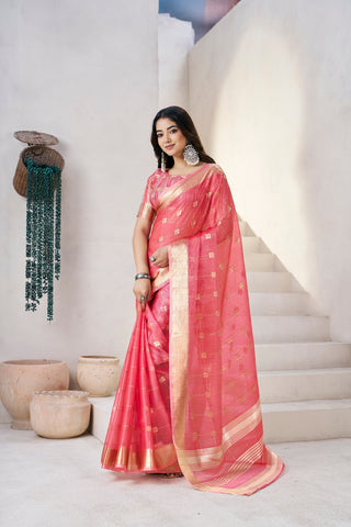 Exclusive Green Soft Linan Cotton Silk Zari Work Saree