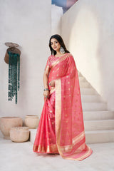 Exclusive Green Soft Linan Cotton Silk Zari Work Saree
