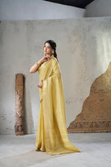 Captivating Soft Linan Cotton Silk Zari Work Saree