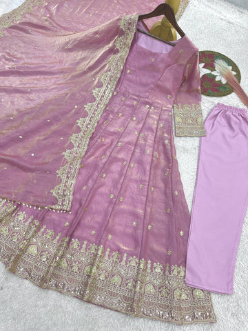 Exclusive Maroon Fandy Satin Silk with Heavy Embroidery Work Gown