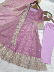 Exclusive Maroon Fandy Satin Silk with Heavy Embroidery Work Gown