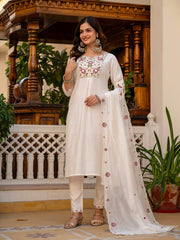 Alluring Rust Pure Viscose Mango Silk Multi Embroidery Work Kurti Set