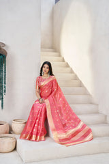 Exclusive Green Soft Linan Cotton Silk Zari Work Saree