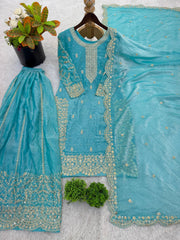 Captivating Orange Fendy Silk Embroidery Palazzo Suit