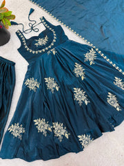 Stunning Maroon Pure Silk Embroidered Gown