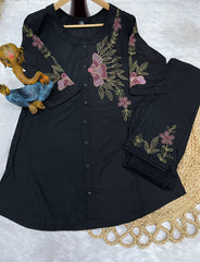 Exclusive Black Heavy Rayon Multi Embroidery Work Co-Ords Set
