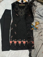 Captivating Black Heavy Viscose Roman Embroidery Sharara Suit