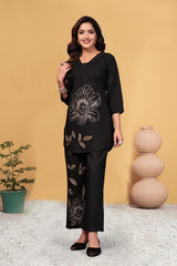 Attractive Black Viscose Rayon Multi Embroidery Work Co-Ord Set