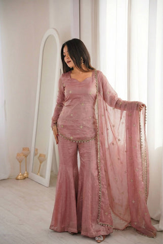 Luxuriant Fendy Silk Sequence Work Sharara Suit