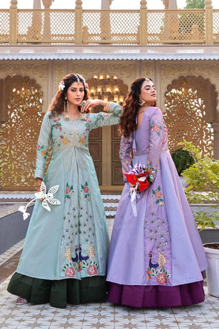Elegant Purple Embroidery Work Top With Lehenga
