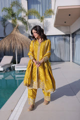 Amazing Yellow Fabrics with Sequins Work Kurti Set