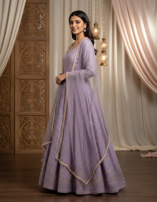Lovely Lavender Georgette with Embroidery Anarkali Suit