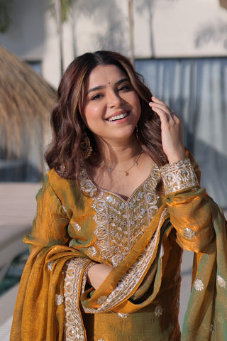 Captivating Fendi Chiffon with Zari Work Sharara Suit