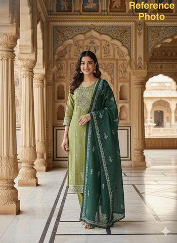 Pista Green Cotton Hand Block Print Suit