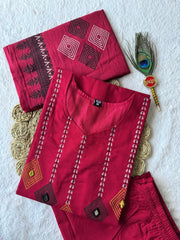 Lovely Maroon Cotton with Mirror Hand Work Kurti Set