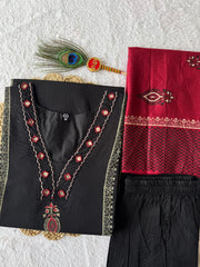 Alluring Red Pure Cotton with Block Work Suit Set
