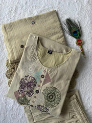 Exclusive Beige Pure Cotton Embroidery Work Suit