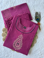 Rani Pink Cotton with Mirror Hand Work Kurti Set