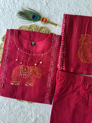 Amazing Red Cotton with Mirror Work Suit