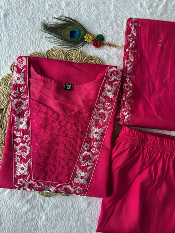 Awesome Pink Color Embroidery Work Kurti Suit