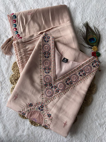 Elegant Pink Roman Silk Embroidery Kurti Suit