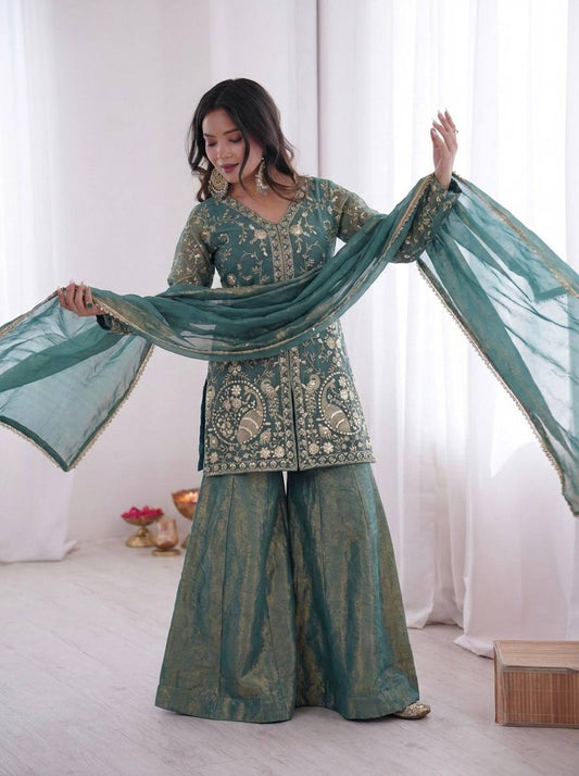 Function Wear Silk with Heavy Embroidery Palazzo Suit