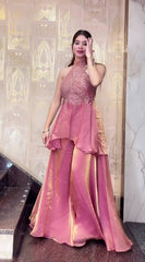 Designer Peach Heavy Fandy Silk Sharara Palazzo Suit