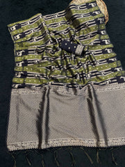 Exclusive Green Khadi Crepe Silk Jari Work Saree