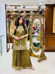 Mehndi  Fendy with Embroidery Work Sharara Suit