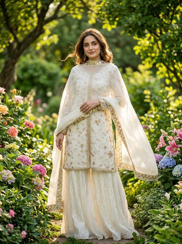 Amazing Green Silk with Embroidery Palazzo Suit