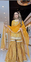 Lovely Yellow Silk with Sequence Work Sharara Suit